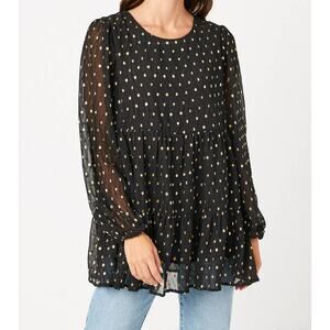 HAYDEN Goldie Misses Black Gold Metallic Dot Baby Tiered Tunic Top Large